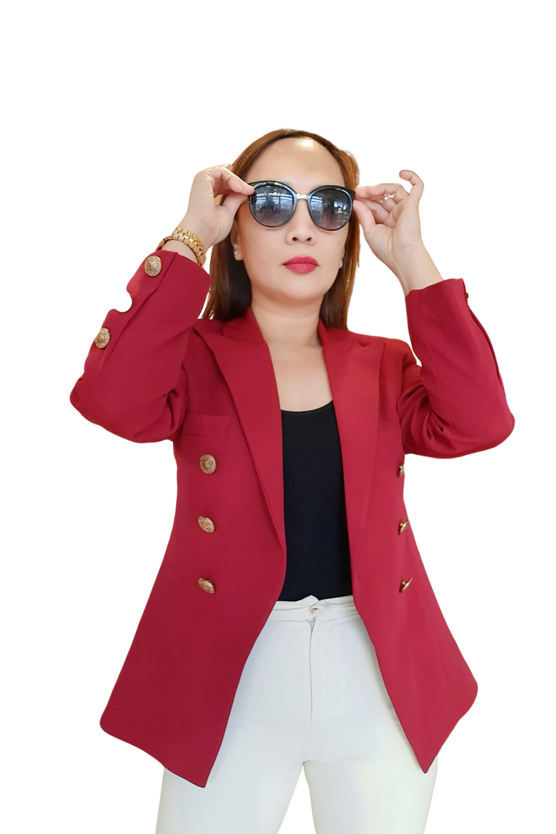 Maroon 6-Buttoned Plain Formal Blazer