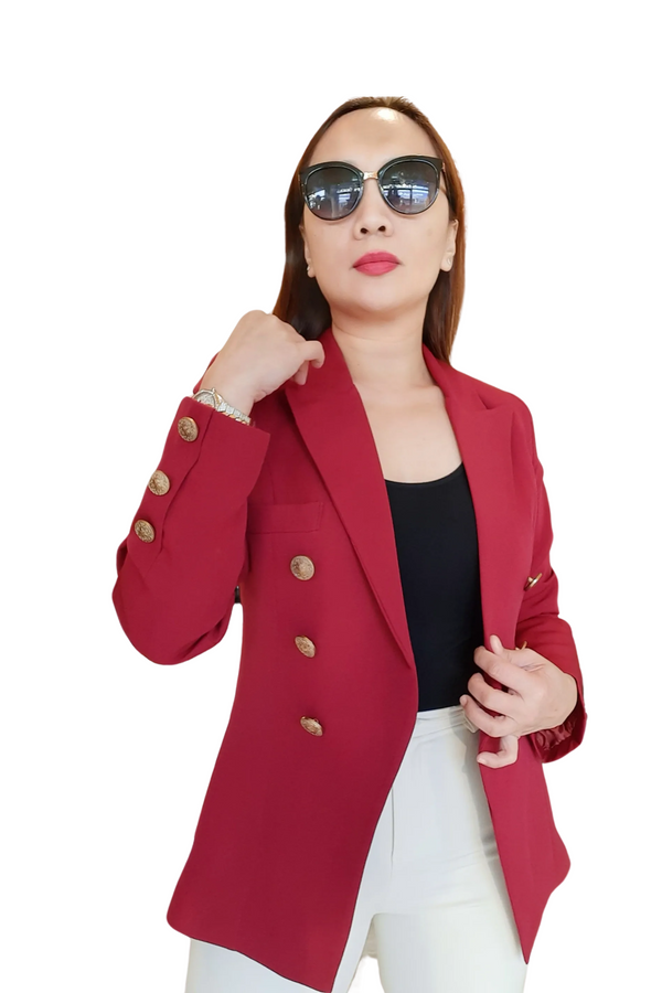 Maroon 6-Buttoned Plain Formal Blazer