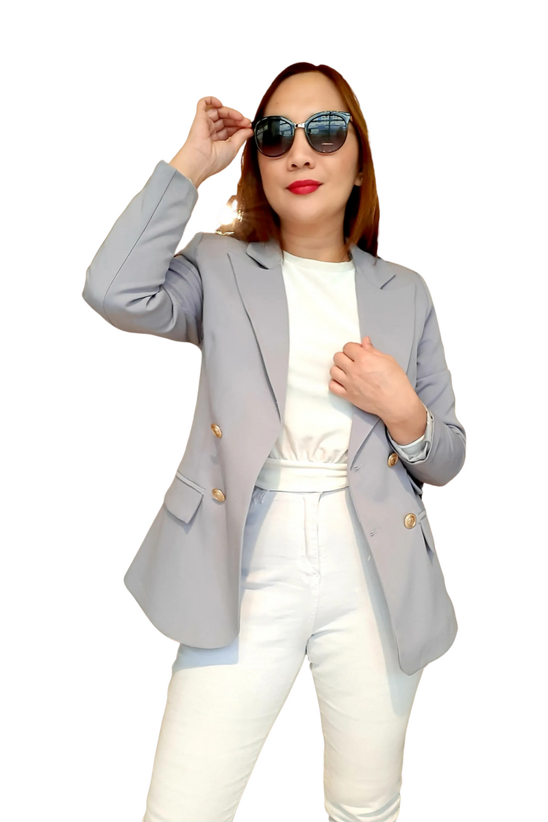 Grey 4-Buttoned Plain Formal Blazer