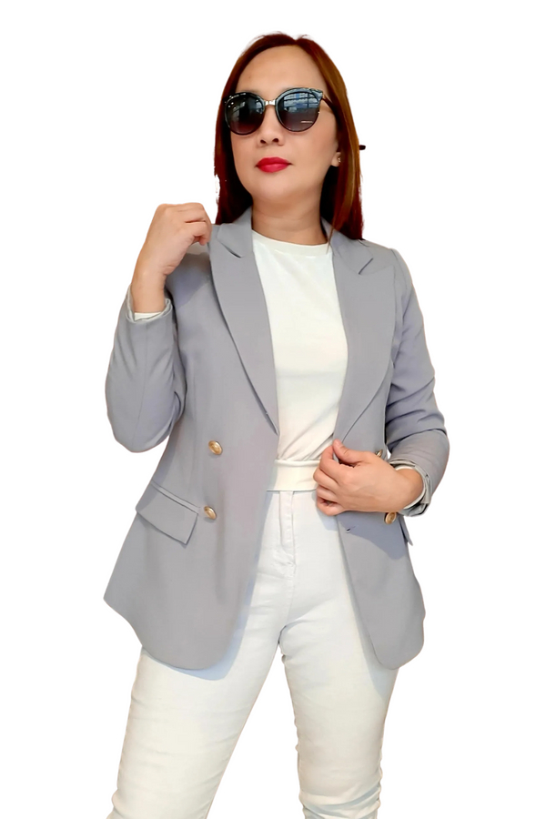 Grey 4-Buttoned Plain Formal Blazer