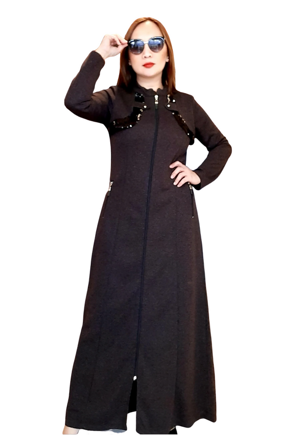 Brown Plain Zippered Abaya