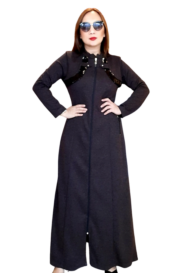 Brown Plain Zippered Abaya