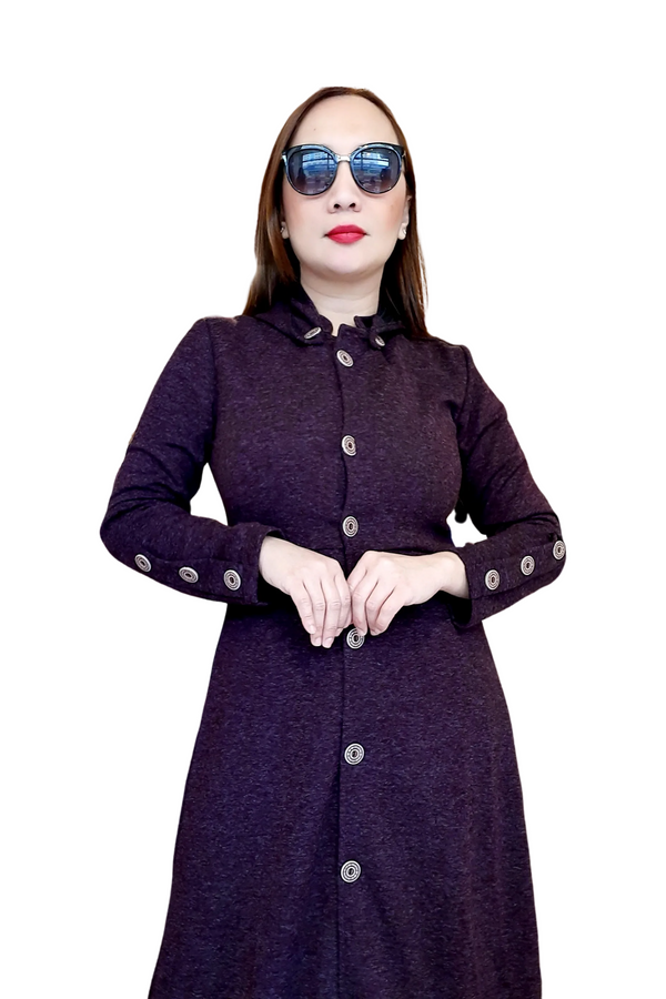 Maroon Buttoned Plain Abaya