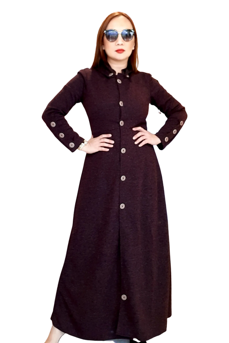 Maroon Buttoned Plain Abaya