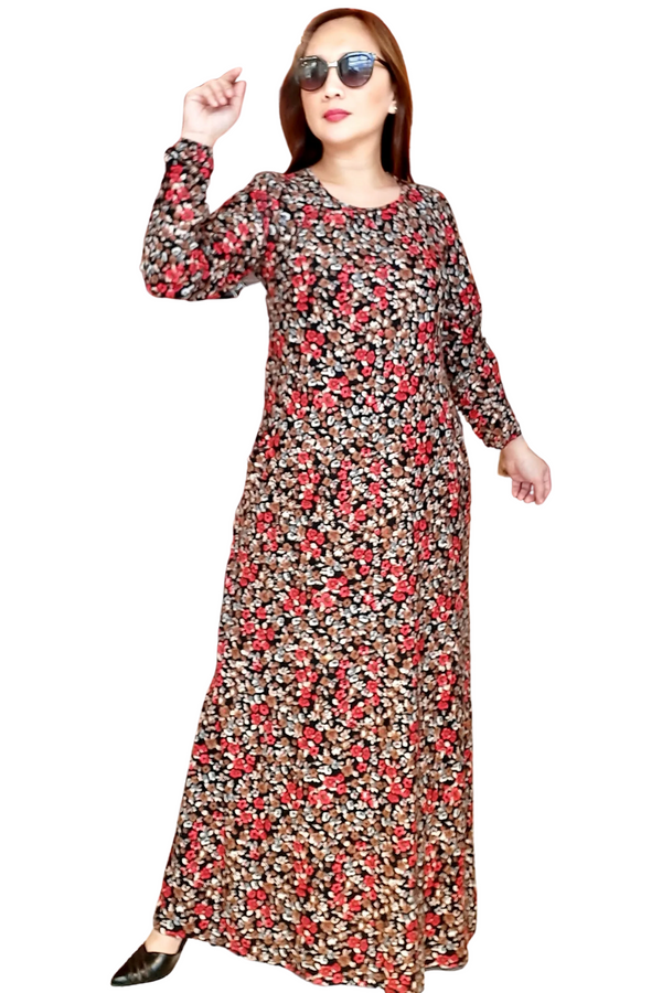 Red Ditsy Floral Long Dress