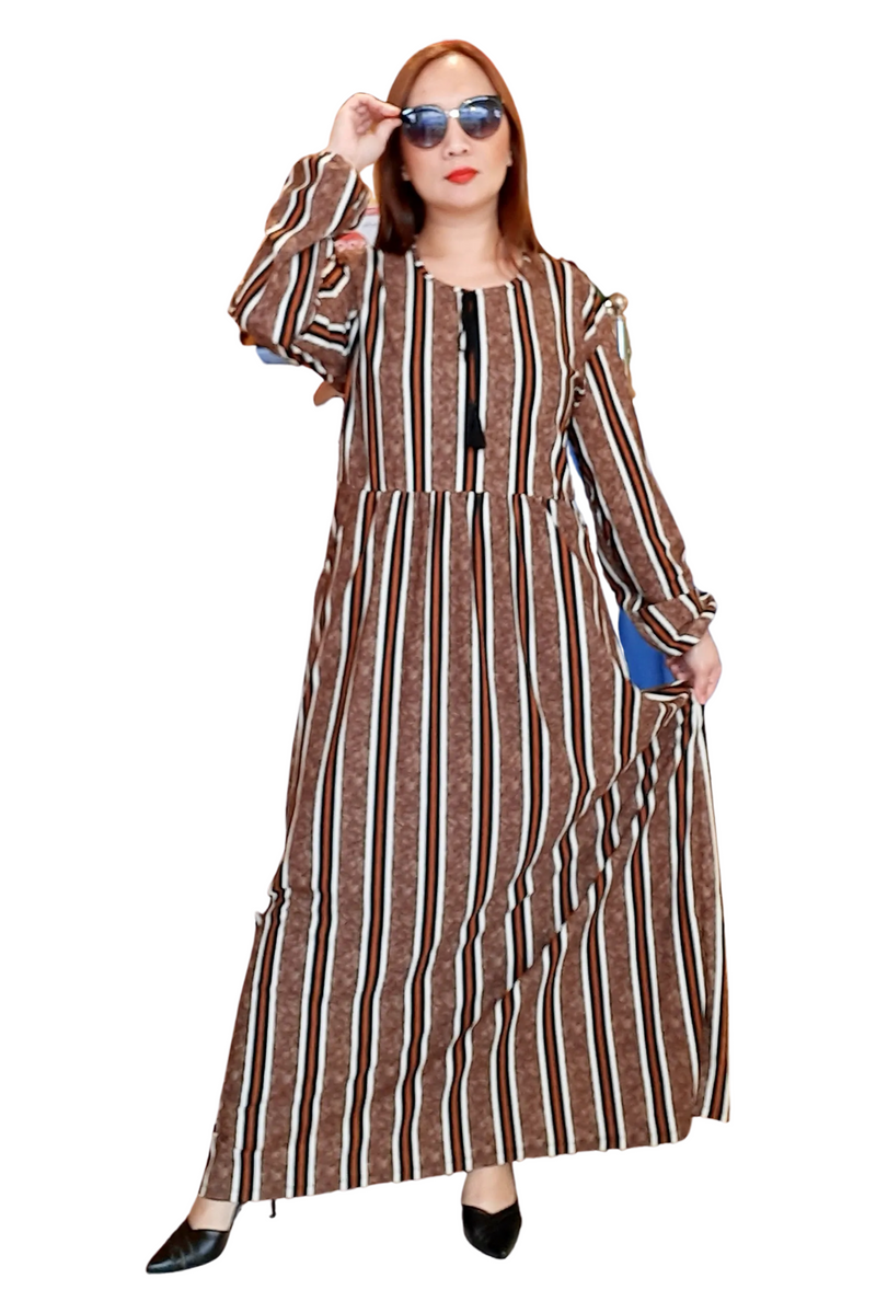 Brown Striped Long Dress