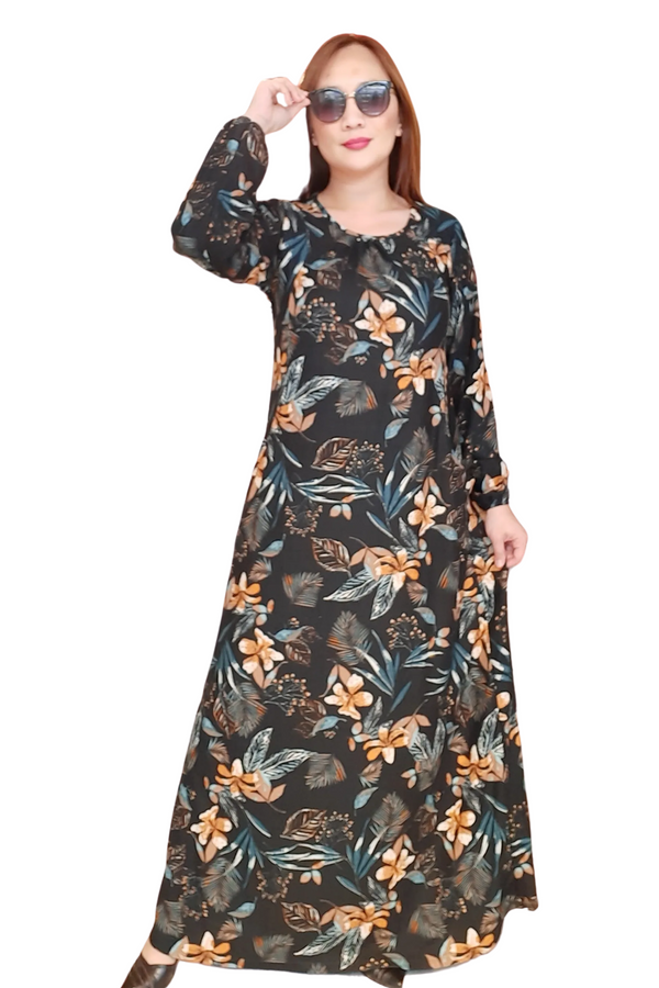 Black Floral Pocket Long Dress