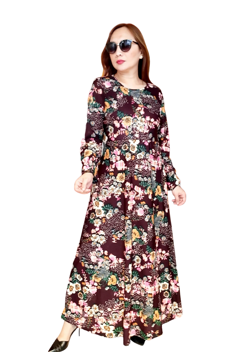Maroon Floral Long Dress