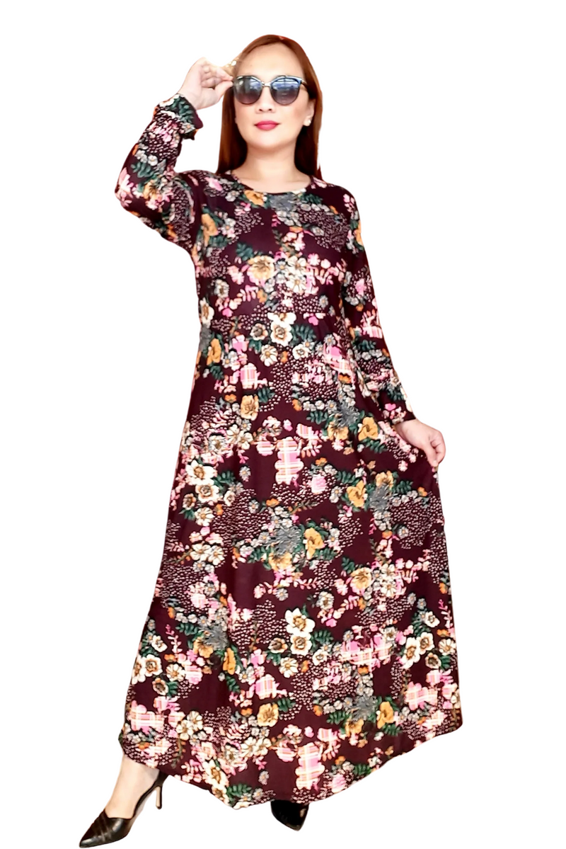 Maroon Floral Long Dress