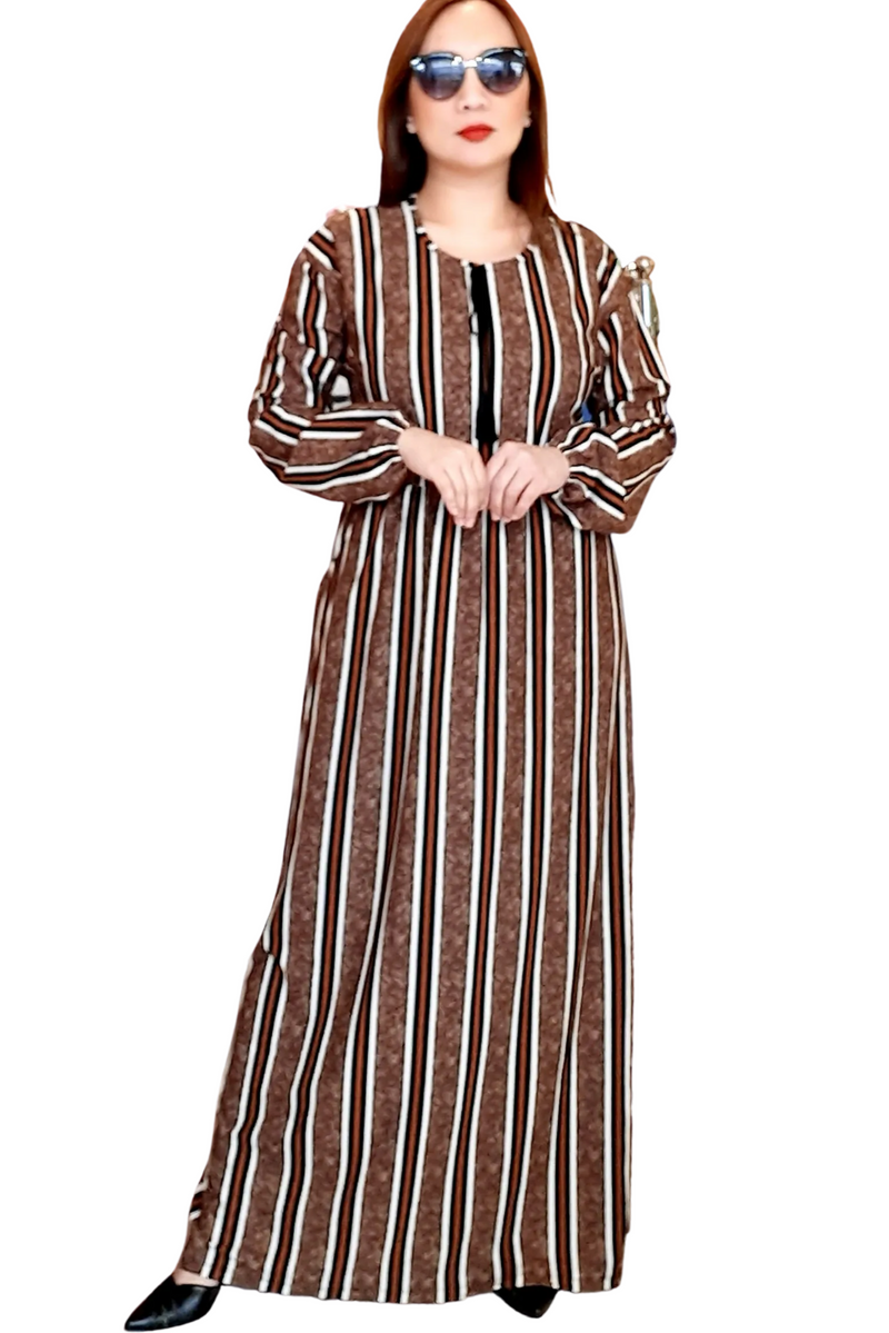 Brown Striped Long Dress