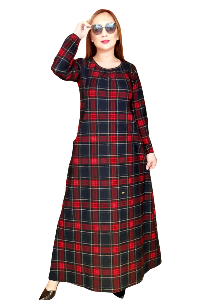 Black Checkered Pocket Long Dress
