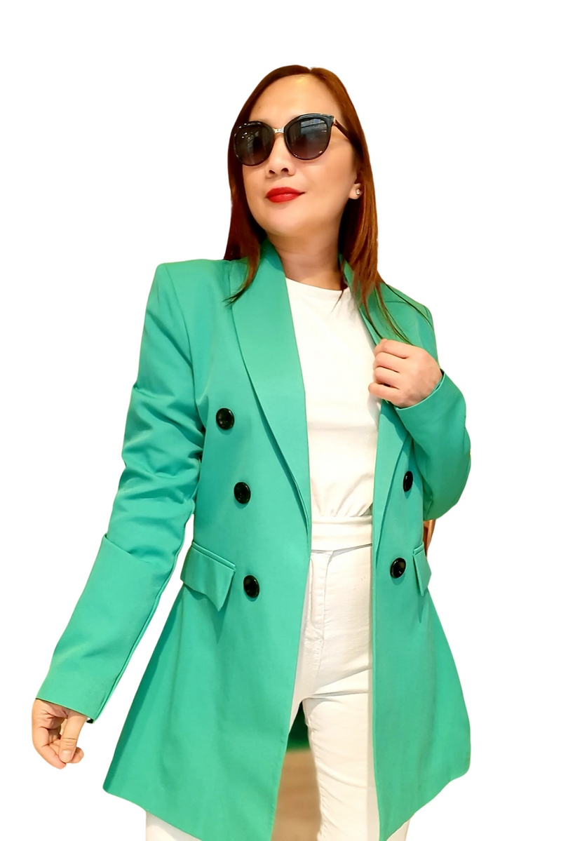 Green 6-Buttoned Plain Formal Blazer