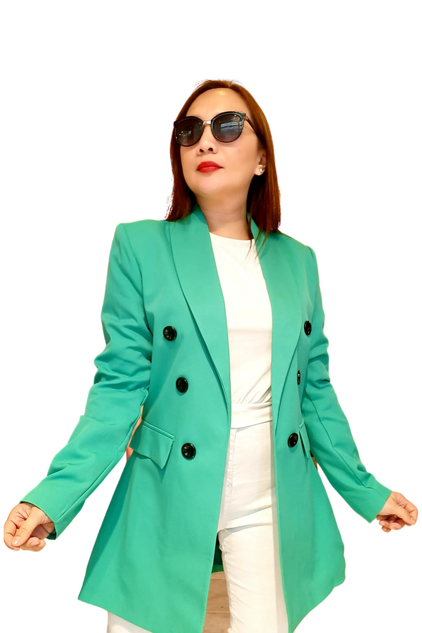 Green 6-Buttoned Plain Formal Blazer