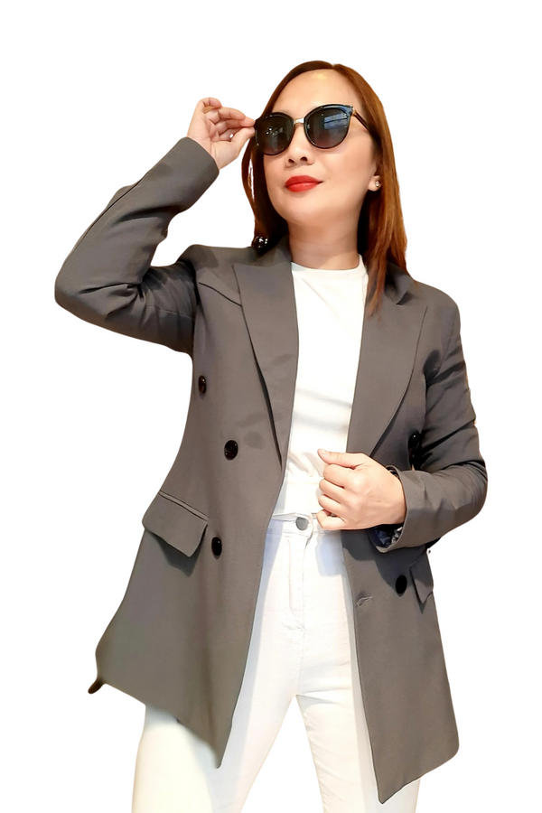 Grey 6-Buttoned Plain Formal Blazer