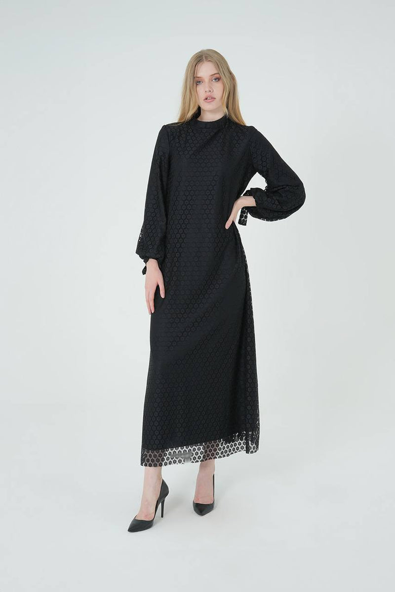 Textured Pattern Soft Modest Midi Dress