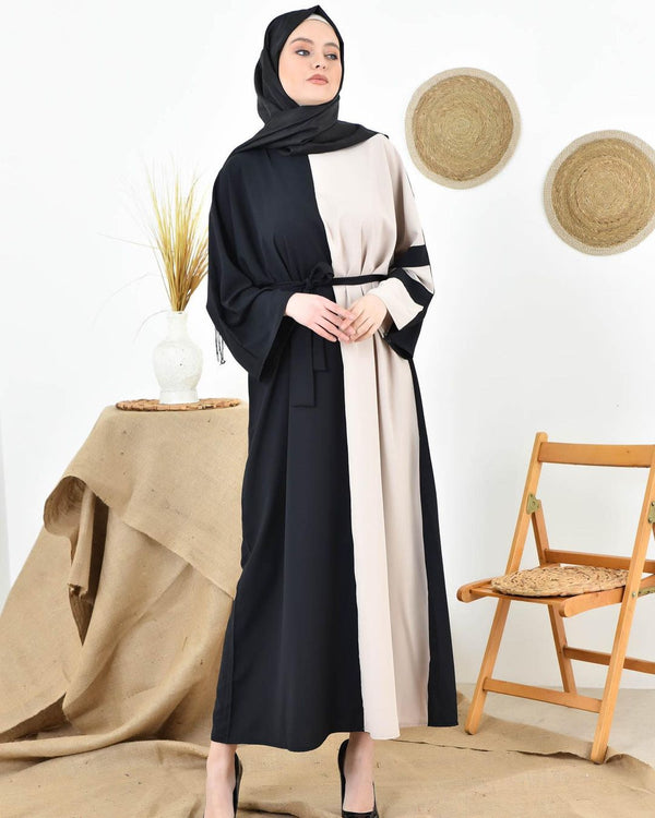 Two-Tone Color Block Soft-Drape Modest Abaya