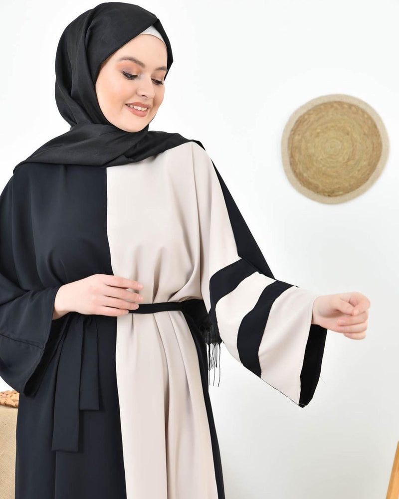 Two-Tone Color Block Soft-Drape Modest Abaya