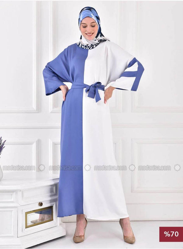 Two-Tone Color Block Soft-Drape Modest Abaya