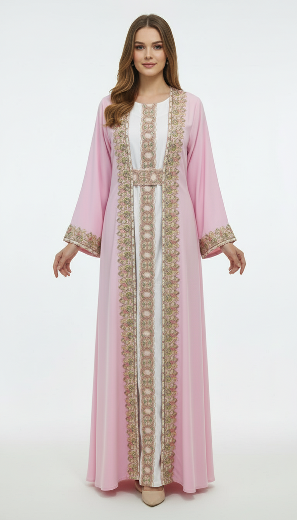 Two-Tone Contrast Pleated Sleeve Kaftan