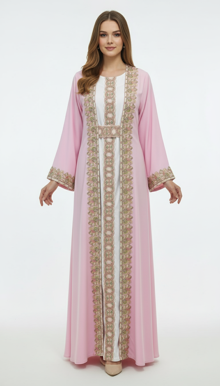 Two-Tone Contrast Pleated Sleeve Kaftan