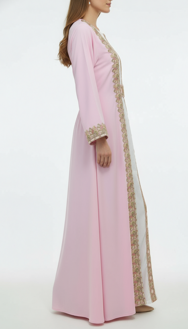 Two-Tone Contrast Pleated Sleeve Kaftan