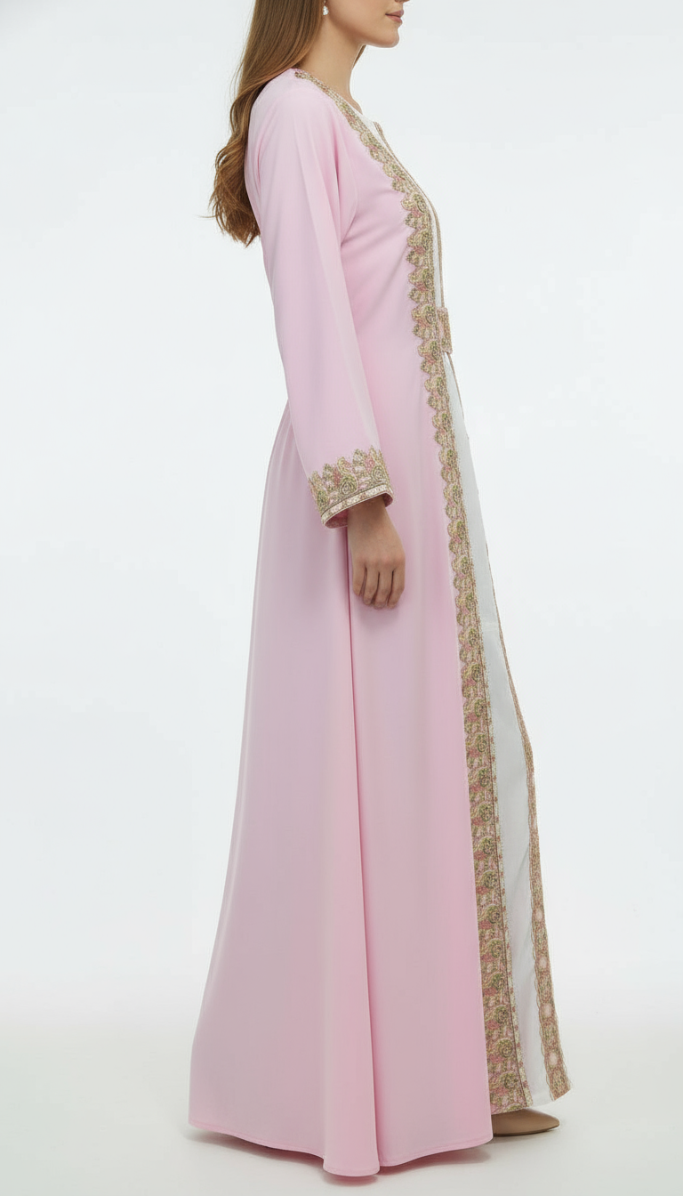 Two-Tone Contrast Pleated Sleeve Kaftan