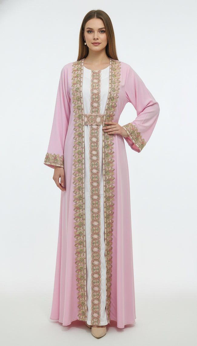 Two-Tone Contrast Pleated Sleeve Kaftan