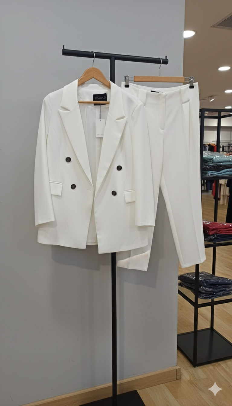 Double-Breasted Soft-Touch Tailored Suit Set