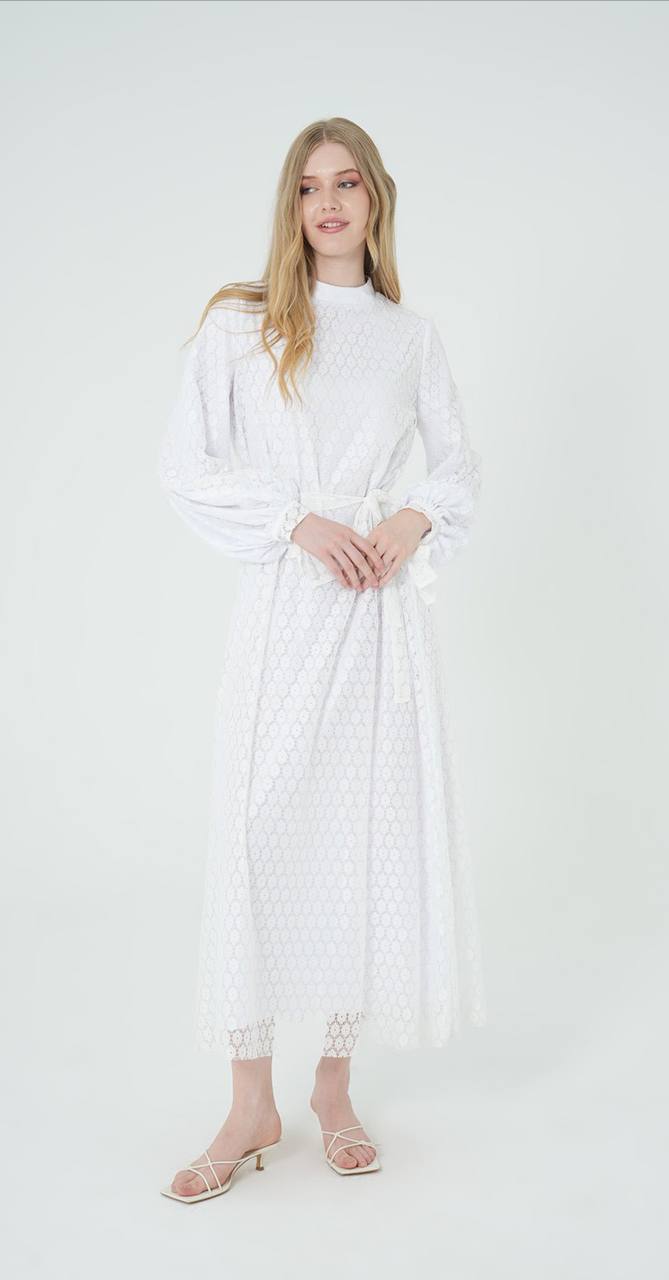 Textured Pattern Soft Modest Midi Dress