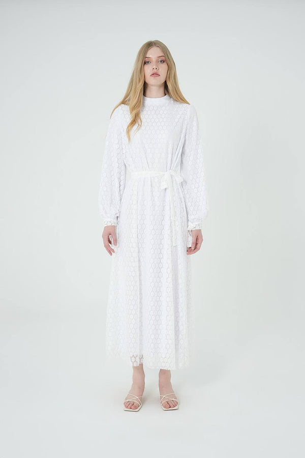 Textured Pattern Soft Modest Midi Dress