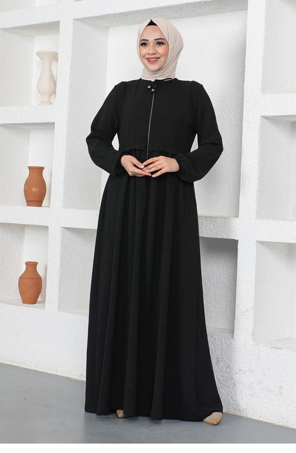 Zipped Front Soft-Drape Modest Abaya