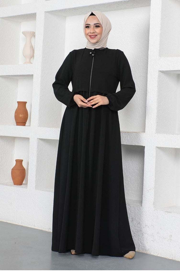 Zipped Front Soft-Drape Modest Abaya