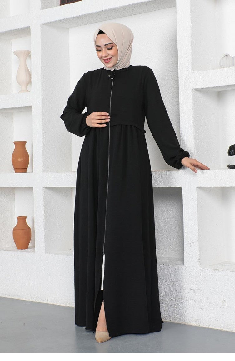 Zipped Front Soft-Drape Modest Abaya