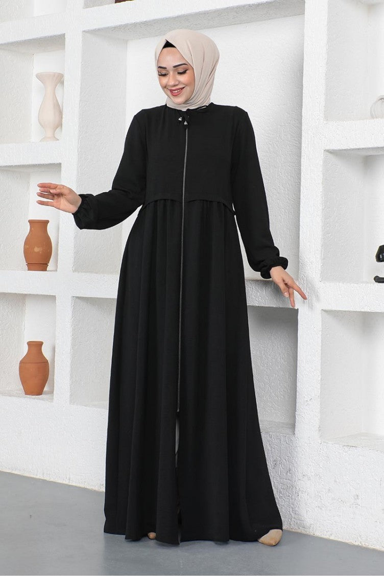 Zipped Front Soft-Drape Modest Abaya
