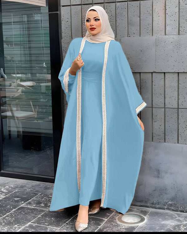 Contrast Trim Modest Abaya Set