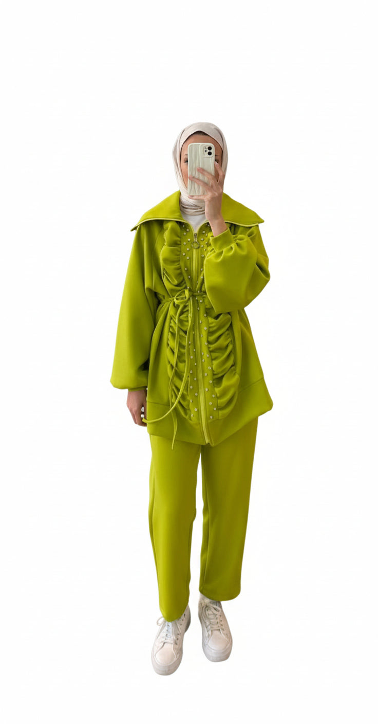 Modern Ruched Modest Two-Piece Set