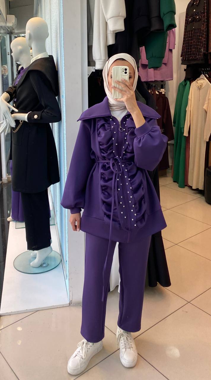 Modern Ruched Modest Two-Piece Set