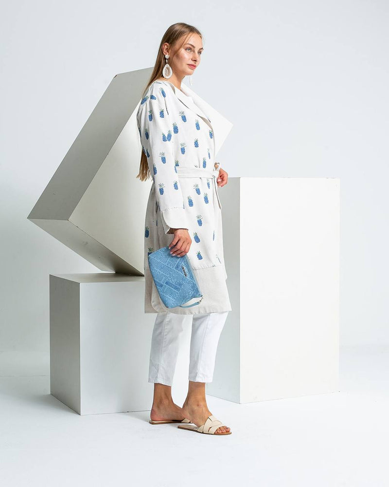 Linen Blend Printed Tie-Waist Cardigan