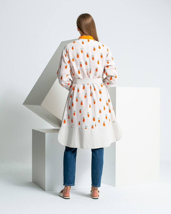 Linen Blend Printed Tie-Waist Cardigan