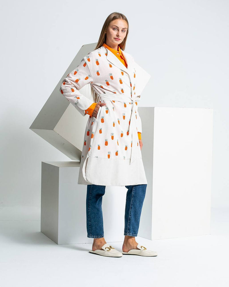 Linen Blend Printed Tie-Waist Cardigan