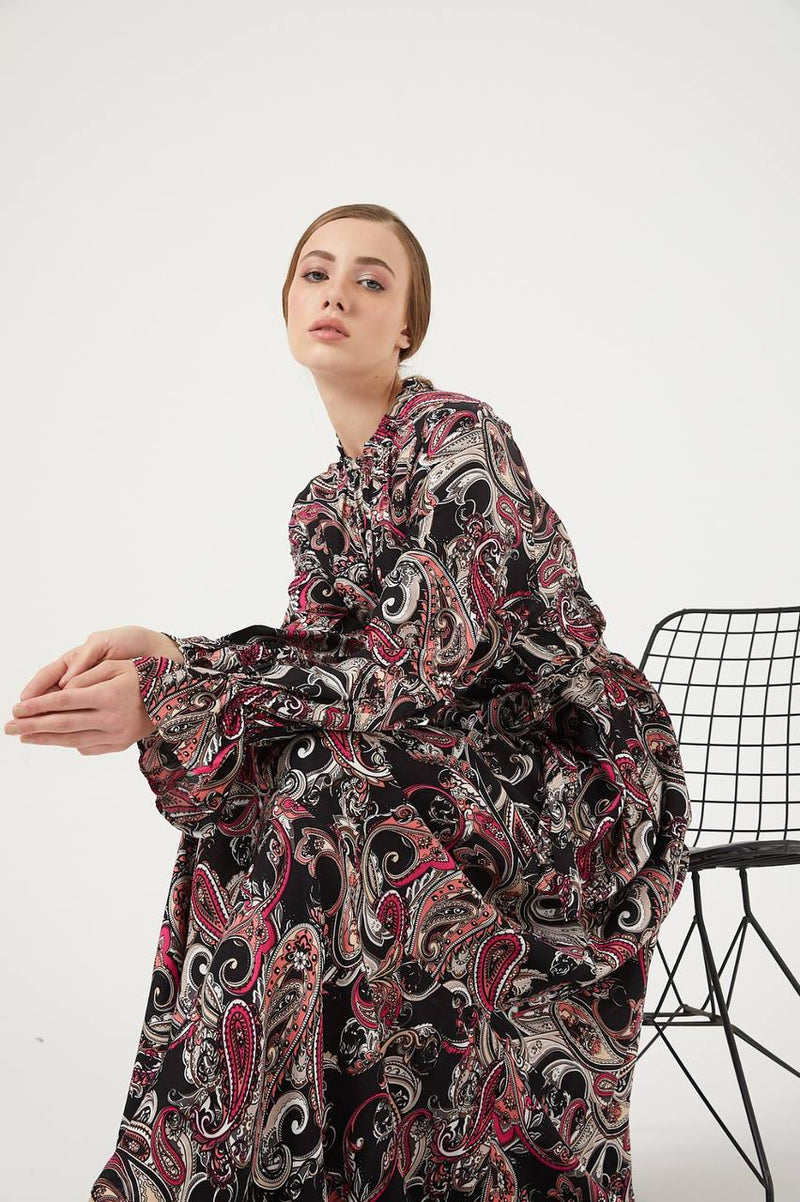 Abstract Floral Print Soft Maxi Dress