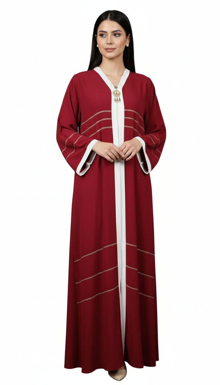 Premium Embroidered Trim Open Abaya
