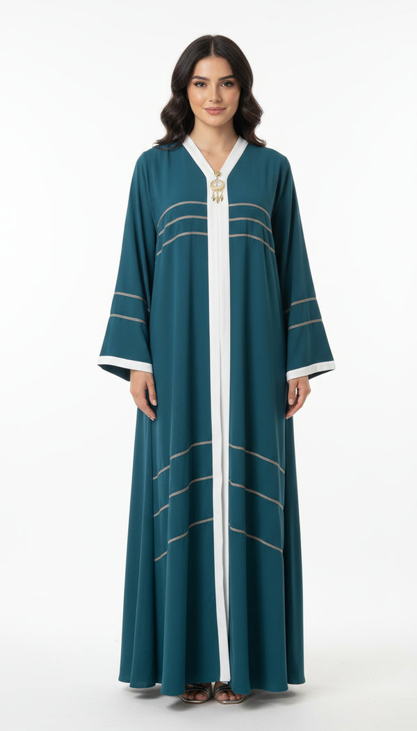 Premium Embroidered Trim Open Abaya