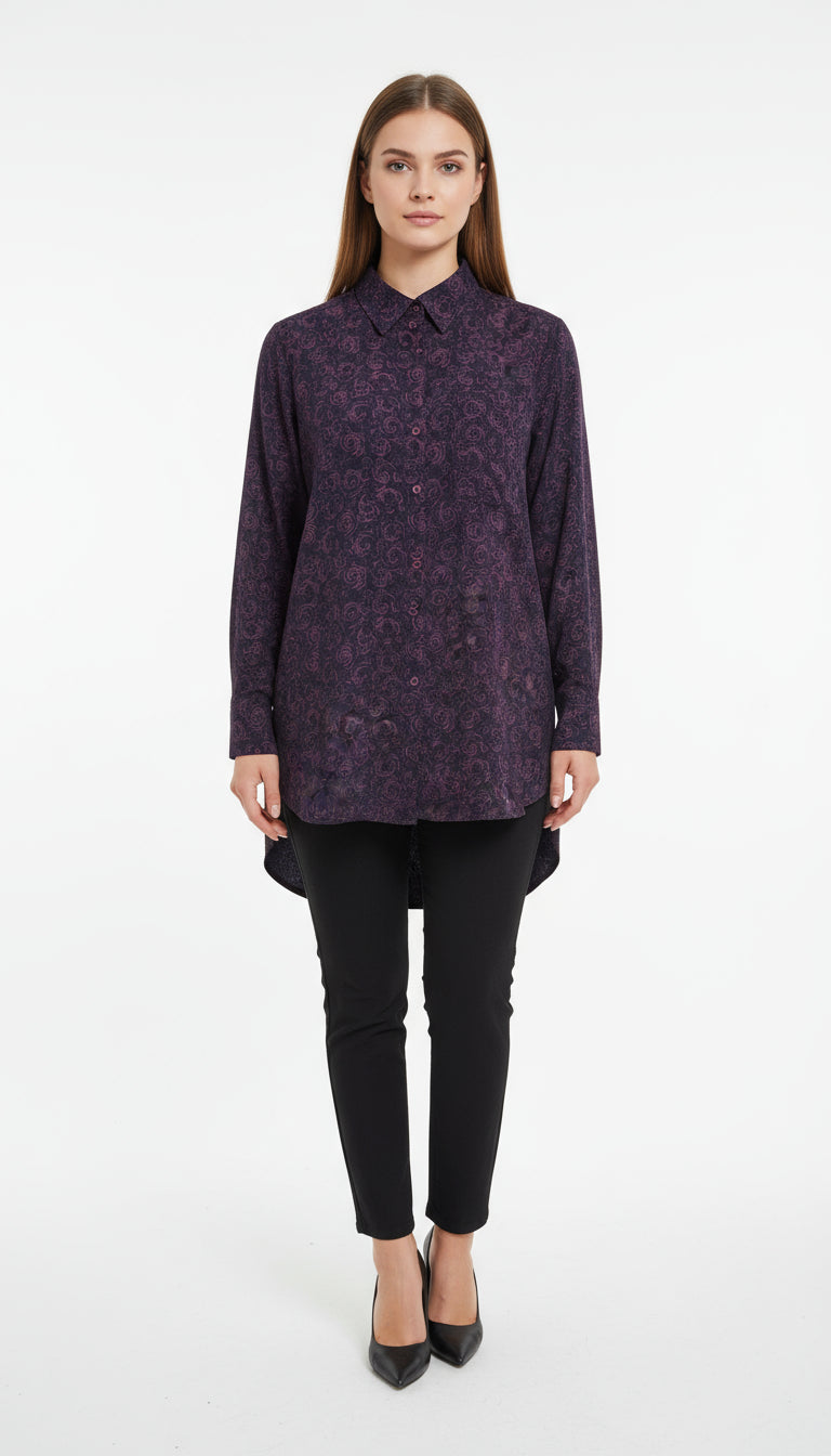 Floral Micro-Print Tunic Shirt