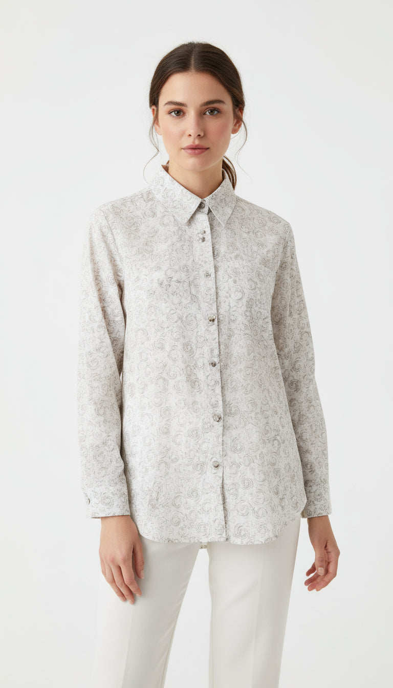 Floral Micro-Print Tunic Shirt