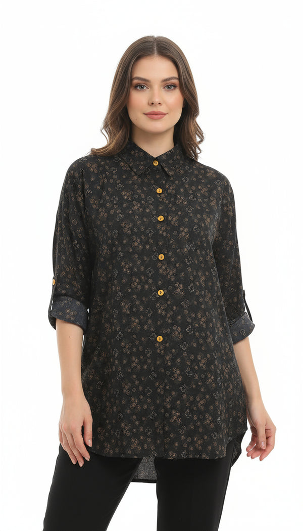 Floral Micro-Print Tunic Shirt