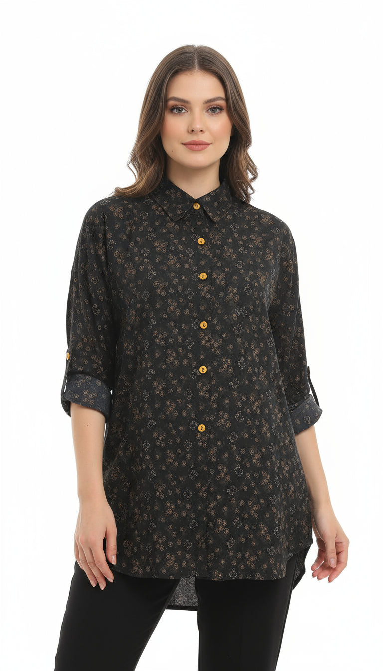 Floral Micro-Print Tunic Shirt