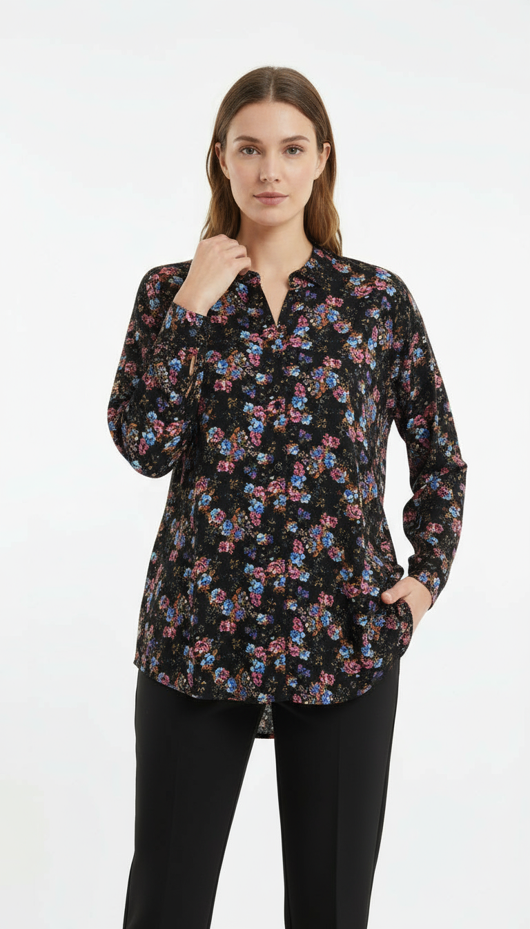 V-Neck Floral Print Tunic Blouse