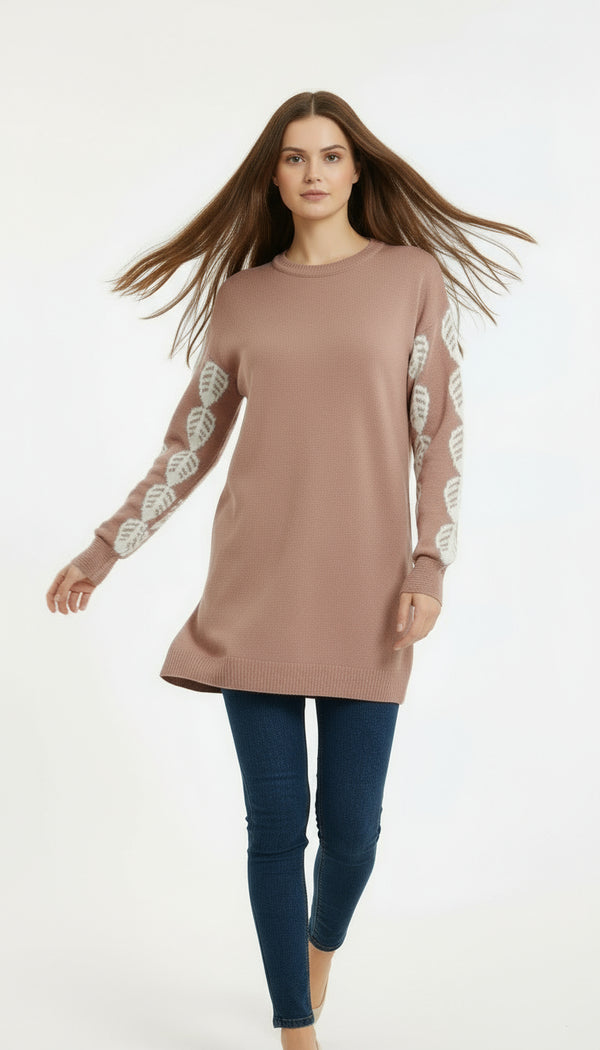 Long Leaf-Sleeve Knit Tunic