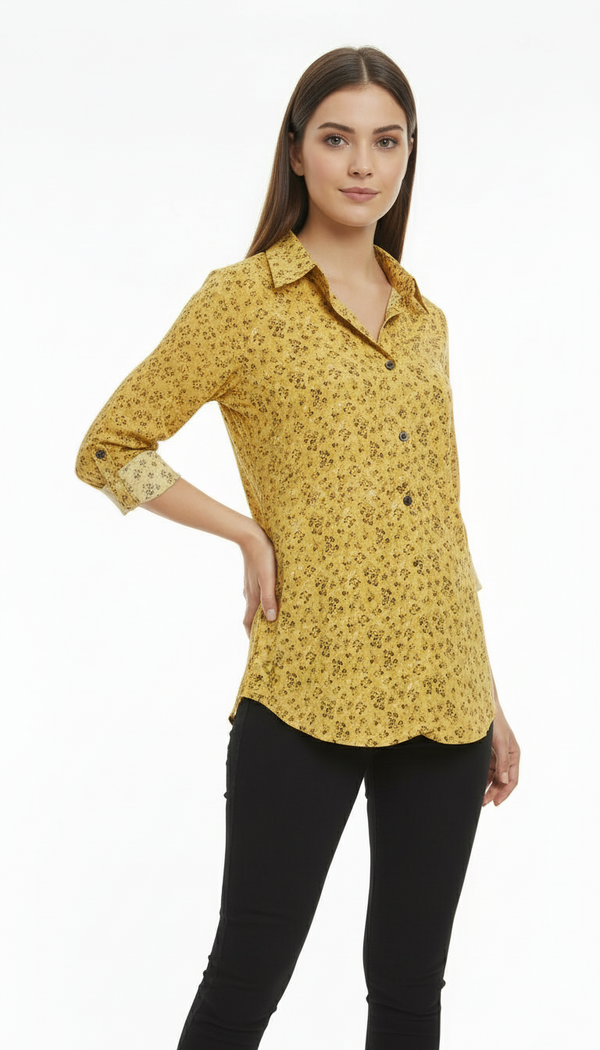 Floral Print Cotton Button-Down Shirt